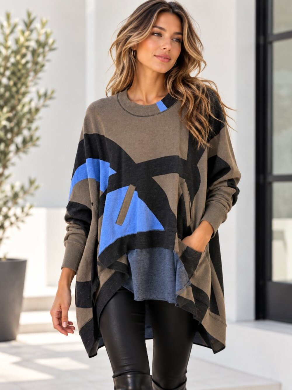L.A.M.B. Gwen Stefani Womens XS Colorblock High Low Tunic Sweater Pockets Y2K